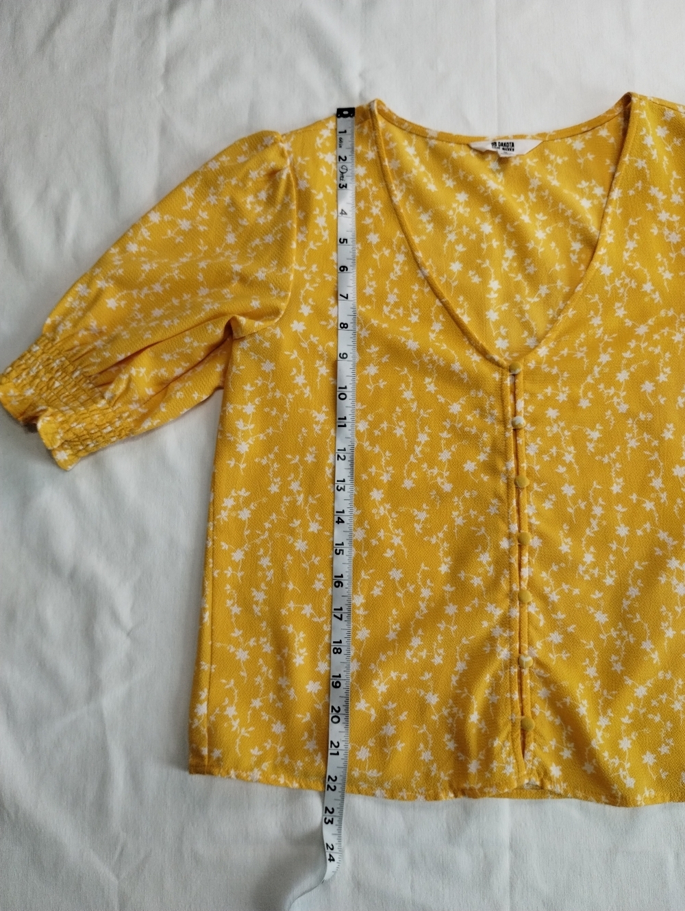 Women's Yellow Floral V-Neck Button Front Top - Picture 5 of 12